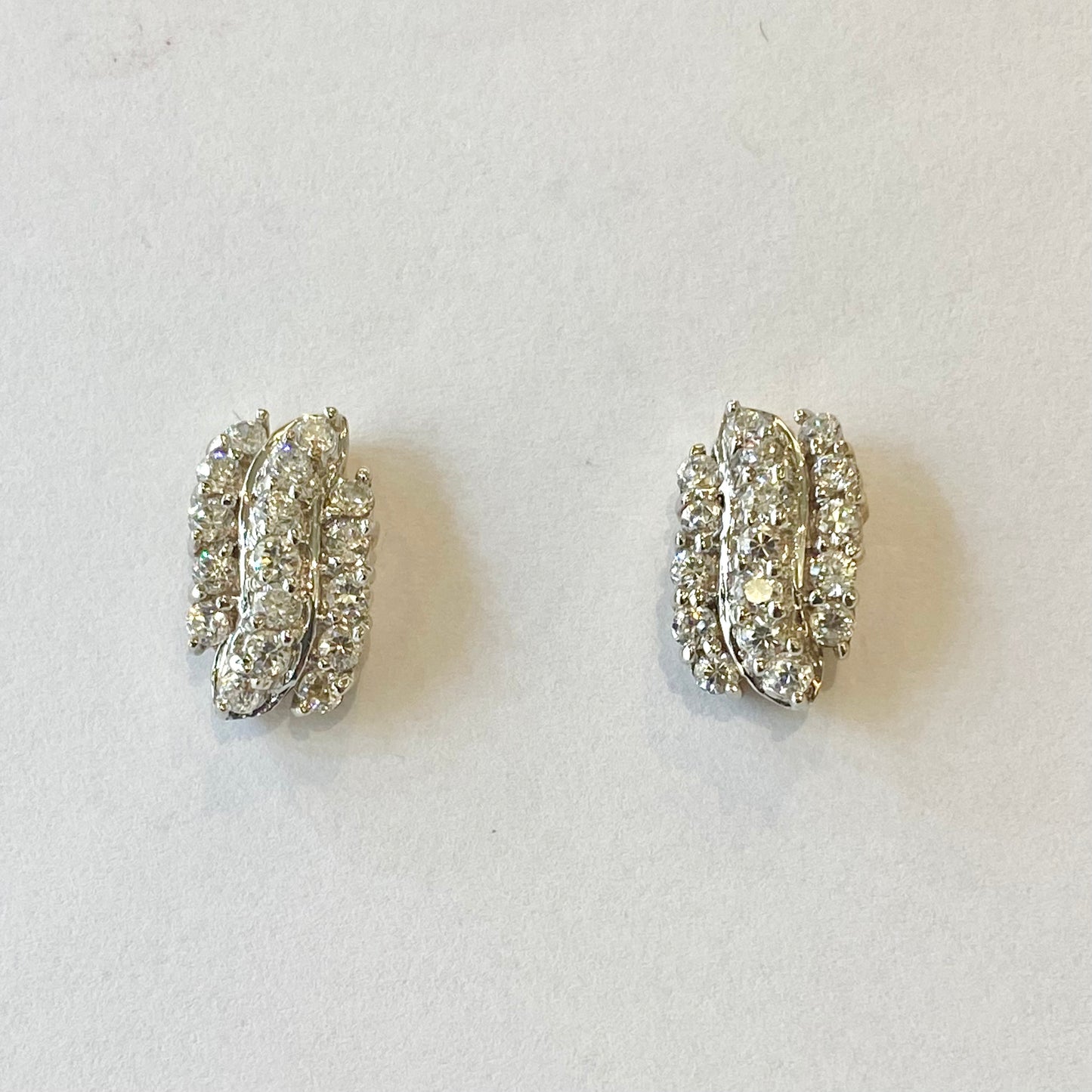 9ct Yellow Gold CZ Set Three Row Stud Earrings Pre-Loved Ref PLE45