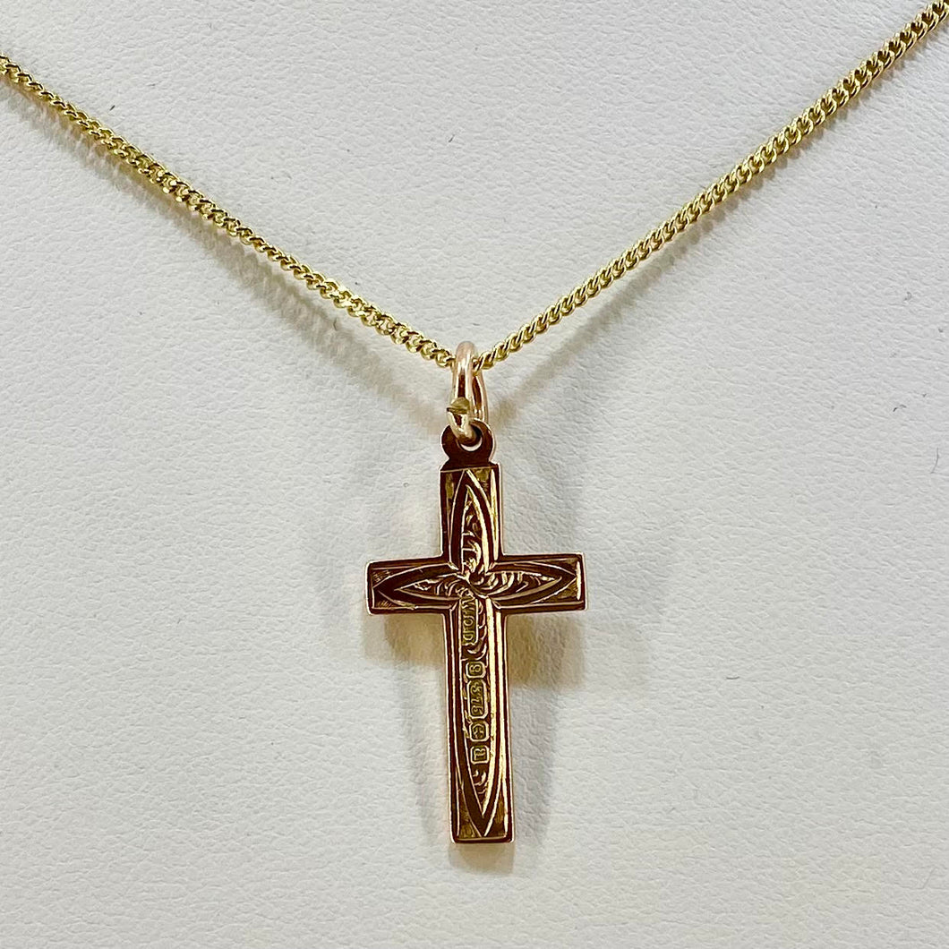 9ct Rose Gold Patterned Cross Pendant Pre Loved