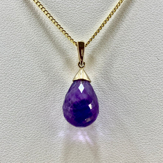 9ct Yellow Gold Purple Amethyst Set Pendant Pre-Loved