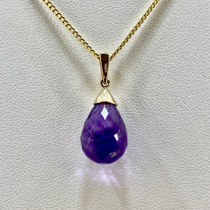 9ct Yellow Gold Purple Amethyst Set Pendant Pre-Loved