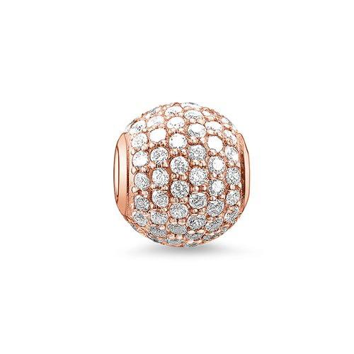 Thomas Sabo Sterling Silver Rose gold plated Pink CZ Pave set Karma Bead charm ref K0053-416-14