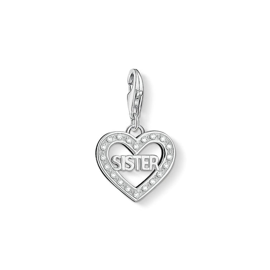 Thomas Sabo Sterling Silver Glitter CZ Heart SISTER  Charm ref 1266-051-14