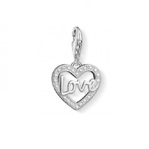 Thomas Sabo Sterling Silver Glitter CZ Heart LOVE  Charm ref 1310-051-14