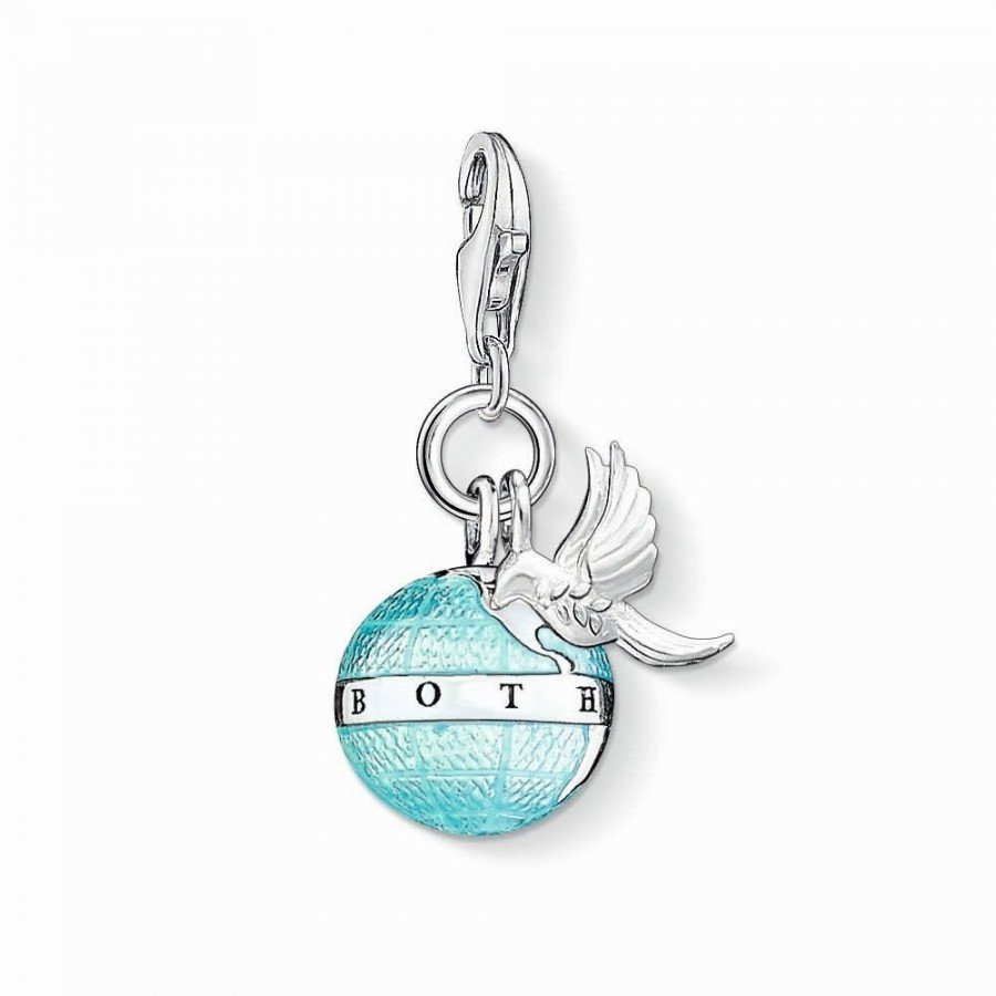 Thomas Sabo Sterling Silver Blue Enamel Globe & Dove Charm ref 1349-664-31