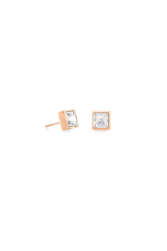 0500/21-1822 Coeur de Lion Stainless steel rose gold coloured stone set stud earrings