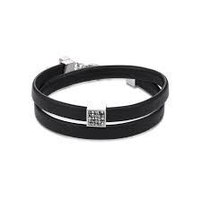 0117/30-1223 Coeur de Lion Stainless steel black leather look bracelet