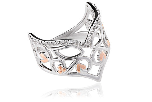 Clogau Silver & 9ct gold Masque White Topaz set Ring Ref 3SMQR Size N