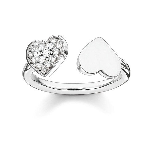 Thomas Sabo Sterling Silver CZ set double heart ring TR2082-051-14-56 Size P