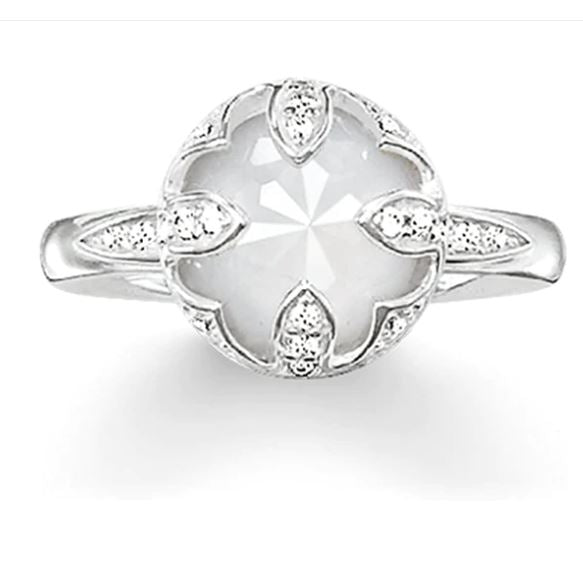 Thomas Sabo  Silver Milky quartz and CZ set ring Size 54 ref TR2027-643-14-54