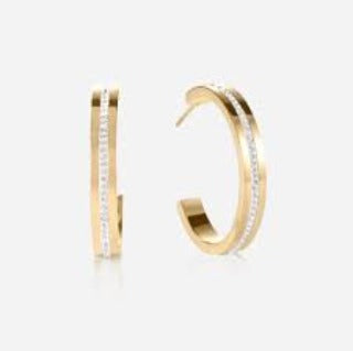 0149/21-1816 Coeur de Lion Stainless Steel Gold Coloured Crystal set hoop earrings