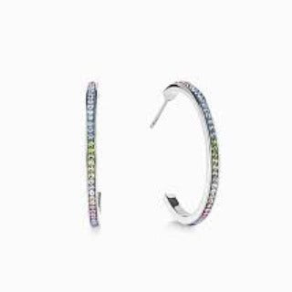 0129/21-1522 Coeur de Lion Stainless Steel multi coloured Crystal set hoop earrings