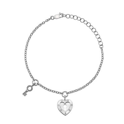 Hot Diamonds Sterling Silver Heart Lock & Key Bracelet DL560