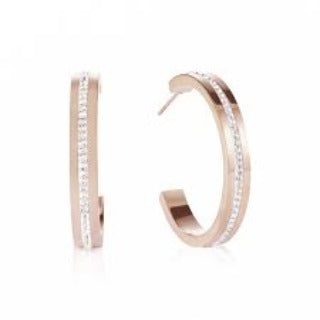 0149/21-1822 Coeur de Lion Stainless Steel rose gold coloured Crystal set half hoop earrings