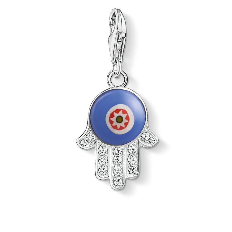 Thomas Sabo Sterling Silver Blue Glass Hand of Fatima charm ref 1442-052-1