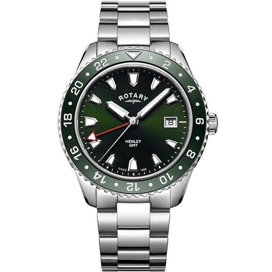 GB05108/24 Rotary Gents Henley GMT Green dial with date S/S bracelet watch