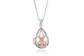 Clogau 3SDWL Silver/9ct gold Dwynwen opal set Locket pendant on 18"inch chain