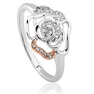 3SRORR3 Clogau Silver/9ct gold Royal Roses White Topaz Set Ring. Size N