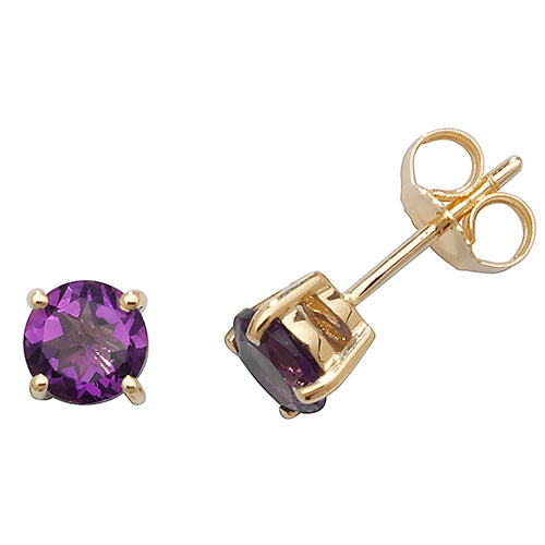 9ct Yellow Gold 5mm Amethyst Stud Earrings