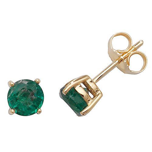 9ct Yellow Gold 5mm Emerald Stud Earrings