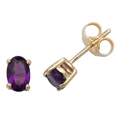 9ct Yellow Gold 4x6mm Amethyst Stud Earrings