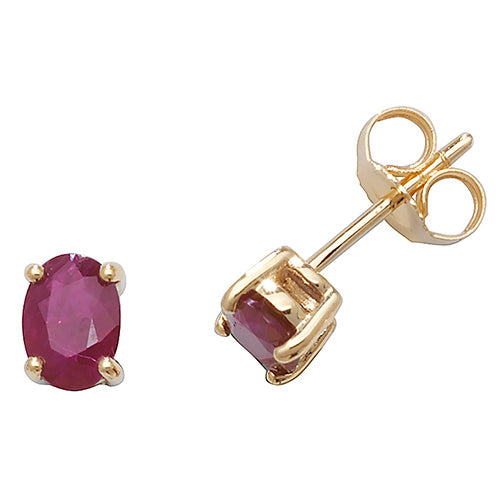 9ct Yellow Gold 4x6mm Ruby Stud Earrings