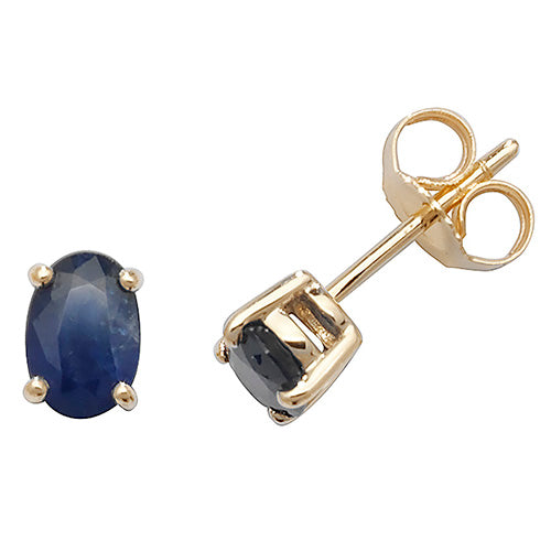 9ct Yellow Gold 4x6mm Sapphire Stud Earrings