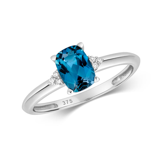 9ct W/Gold gold Blue Topaz & Diamond Ring